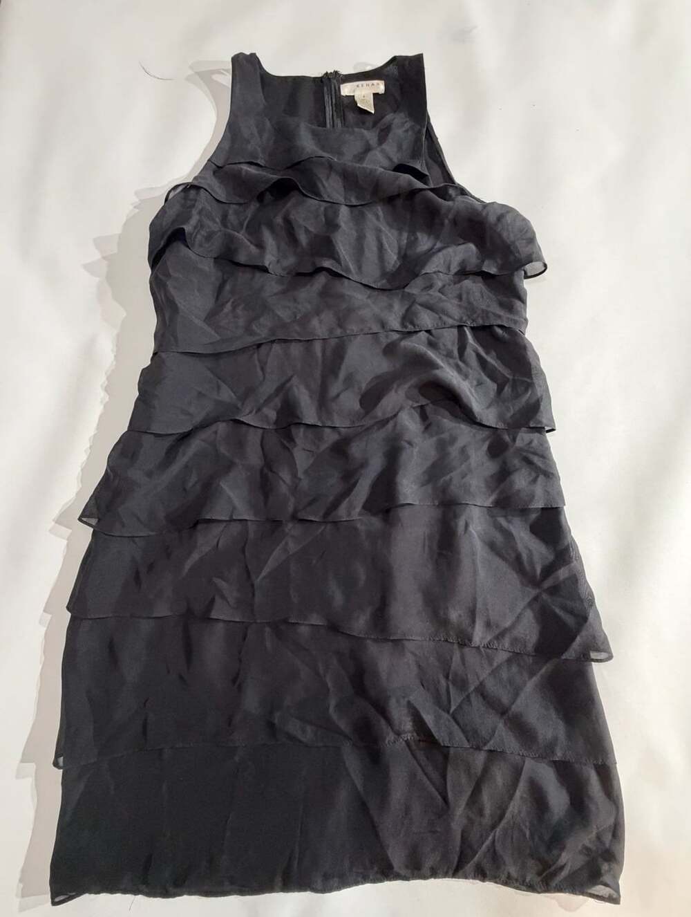 Kenar Black 100% Silk Tiered Ruffle Sleeveless Mini Dress Size 8